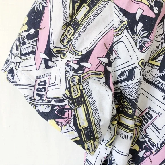 MAMBO Mens Size L Black White Cotton Button Down Short Sleeve Shirt Quirky Beach - Picture 3 of 10